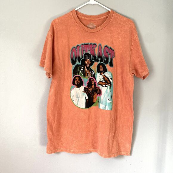 Outkast T Shirt Adult Large Orange Mineral Wash Graphic Band Tee Hip Hop NEW - Picture 1 of 7